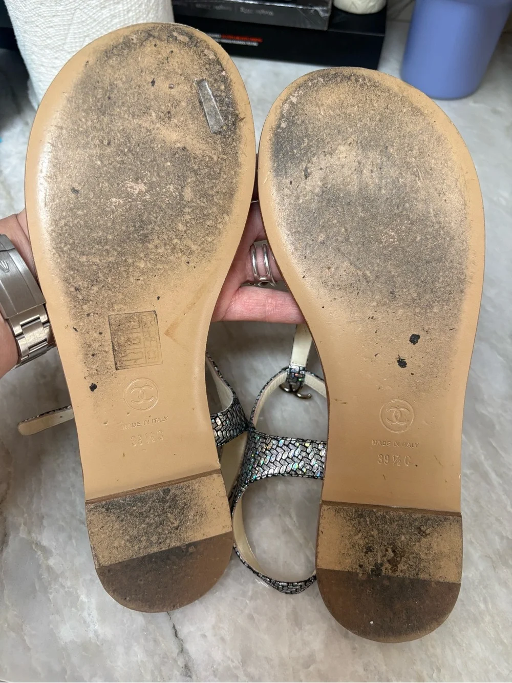 Chanel sz 39.5 thong flip flop sandals flats